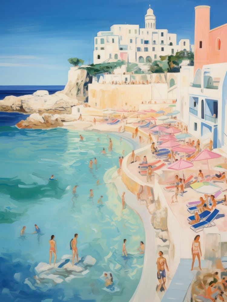 Polignano A Mare, Puglia   Italy Beach Club Lido Watercolour 2
