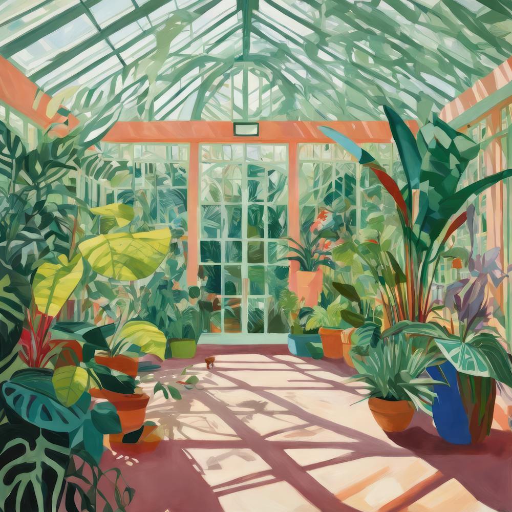 Botanical Greenhouse Series in Style of David Hockney 3