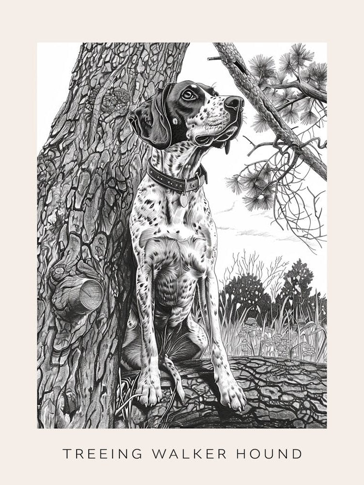 Treeing Walker Hound Line Sketch 2 Poster