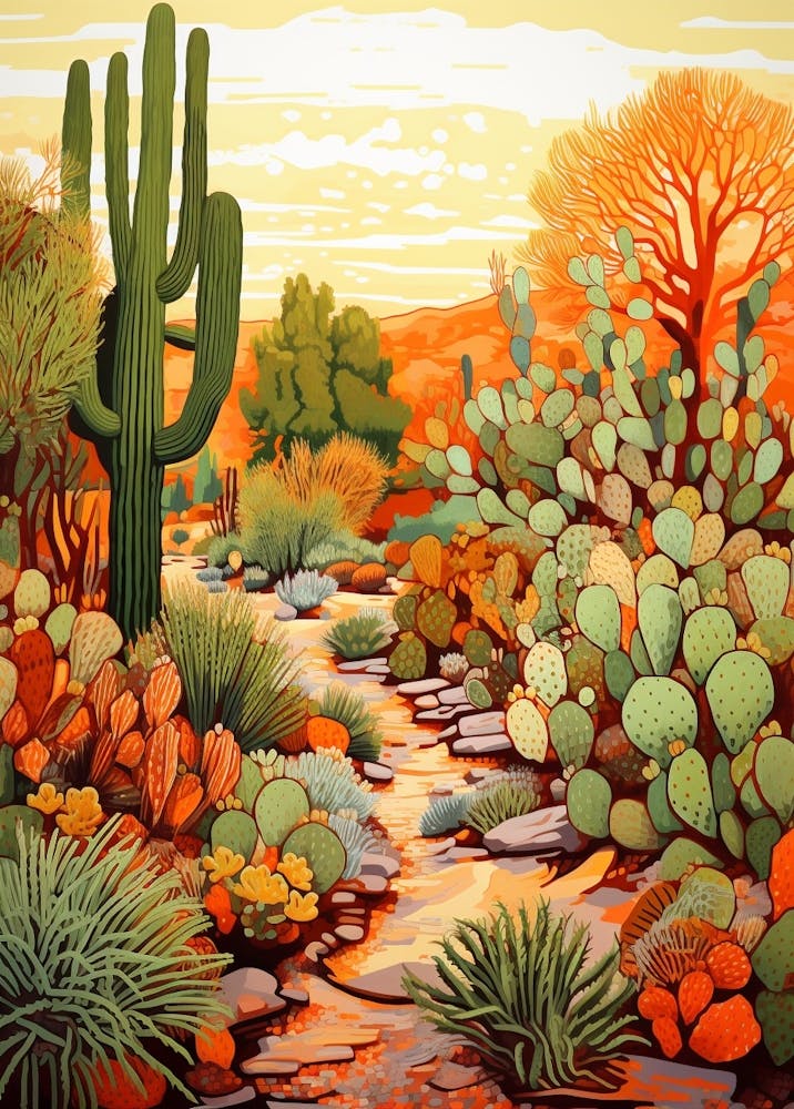 Orange Desert And Cactus 1