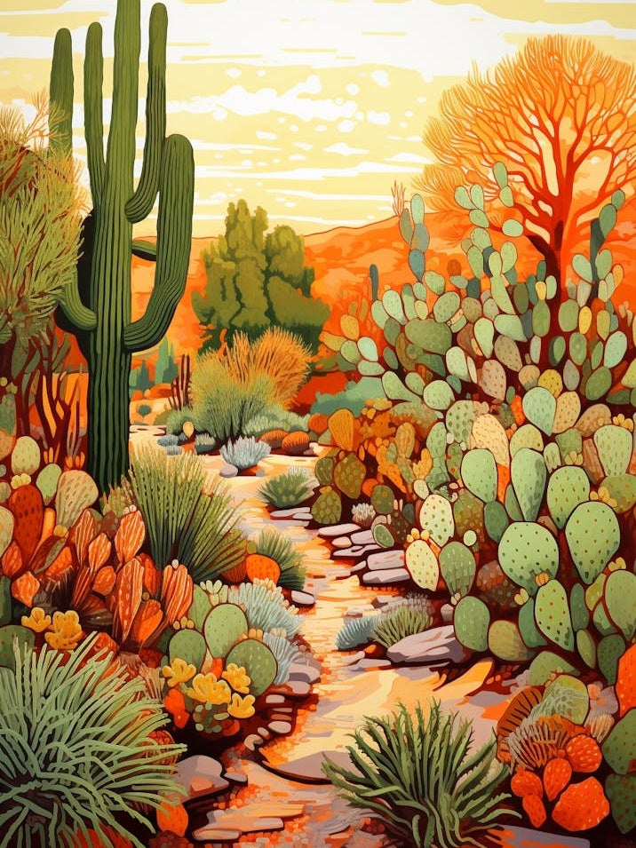 Orange Desert And Cactus 1