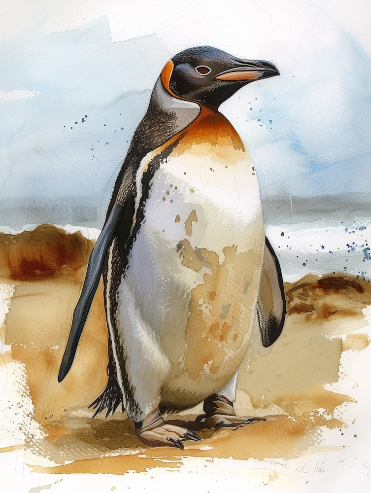 Humboldt Penguin Salisbury Plain Watercolour Painting 2
