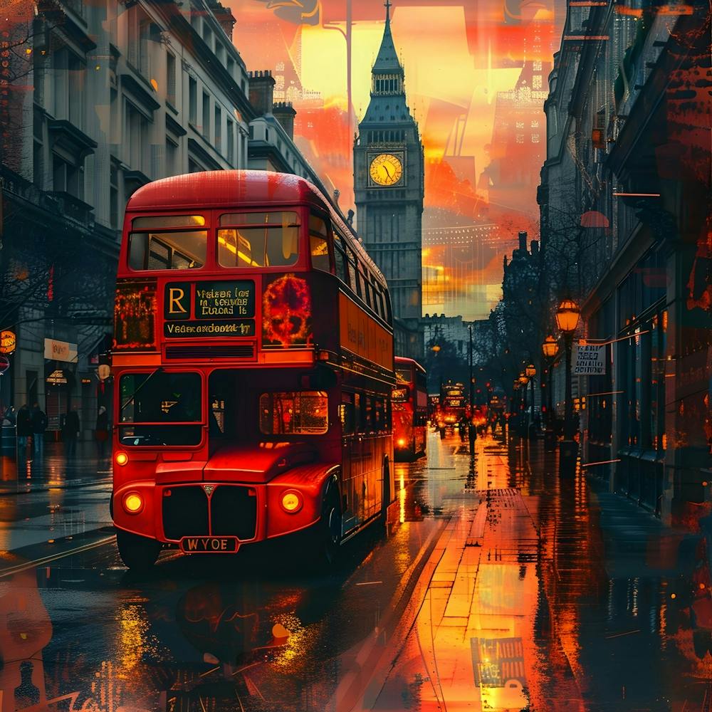 London street At Sunset, retro collage