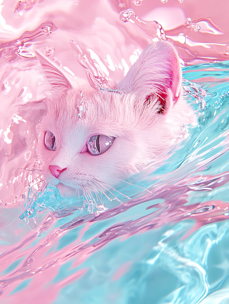 Pink Cat In Water