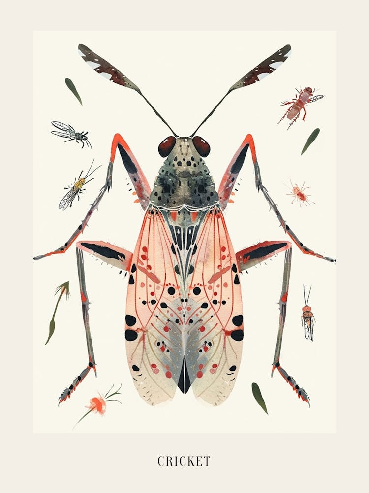 Colourful Insect Illustration Cricket 13 Poster