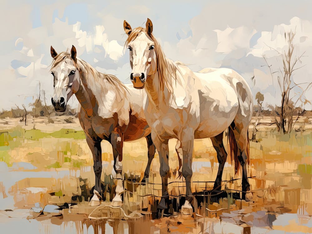 Horses Painting In Mendoza, Argentina, Landscape 1