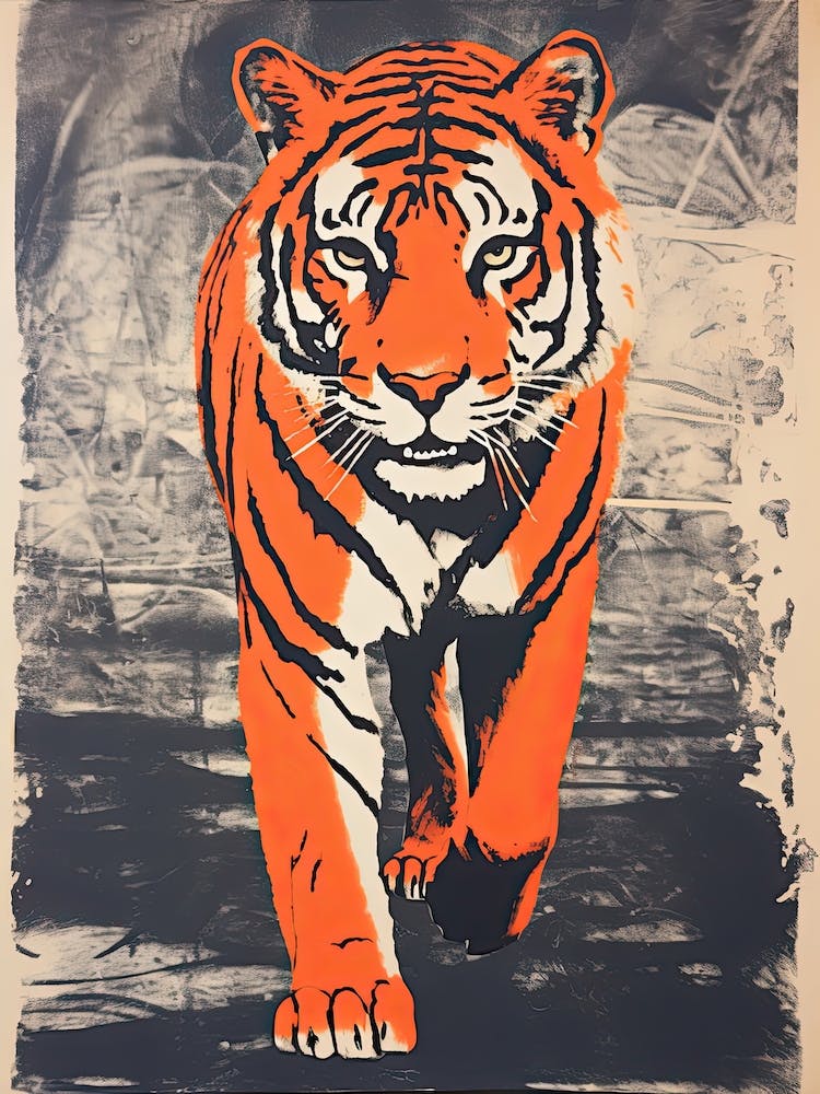 Tiger, Woodblock Animal  Drawing 2