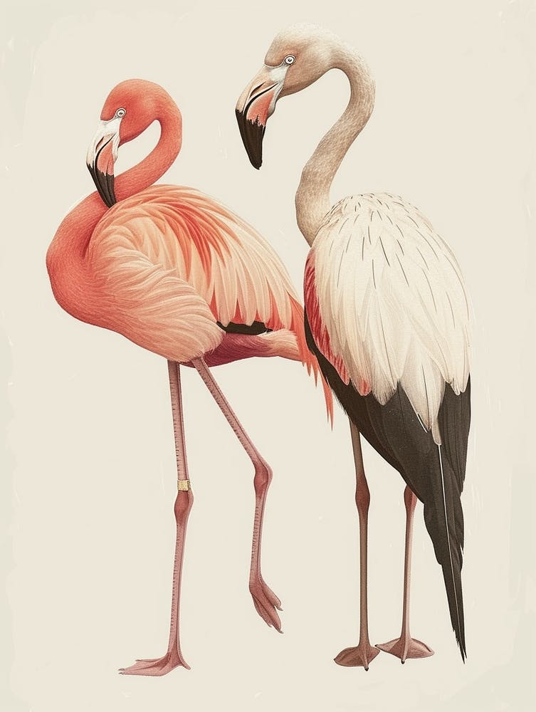 Lesser Flamingo And Bird Of Paradise Minimalist Illustration 4