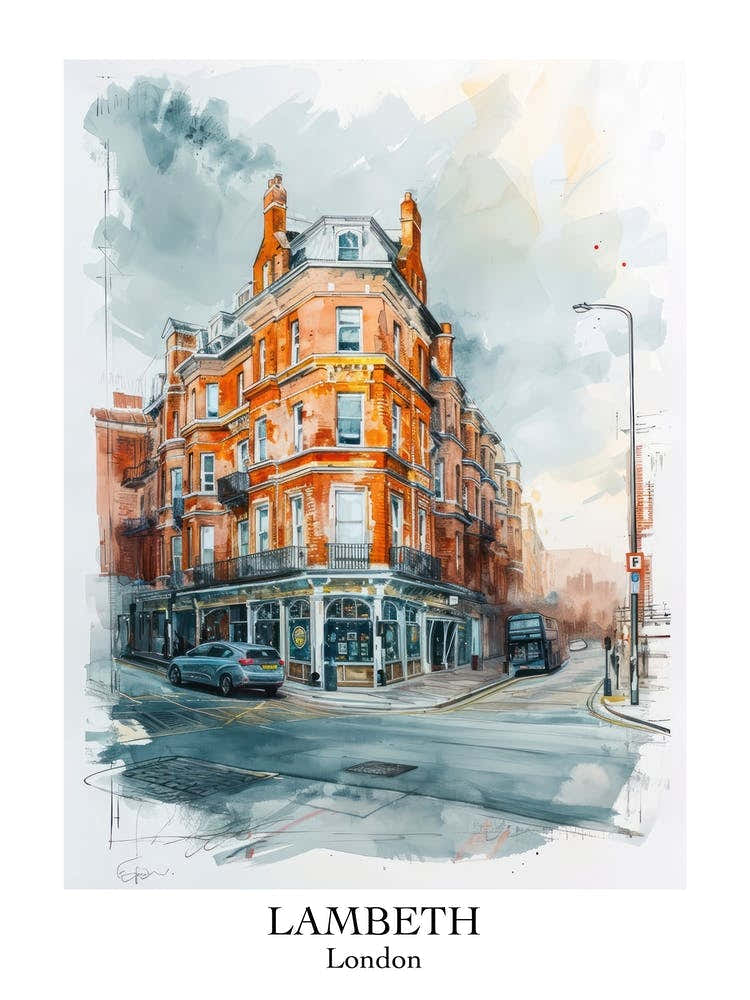 Lambeth London Borough   Street Watercolour 2 Poster