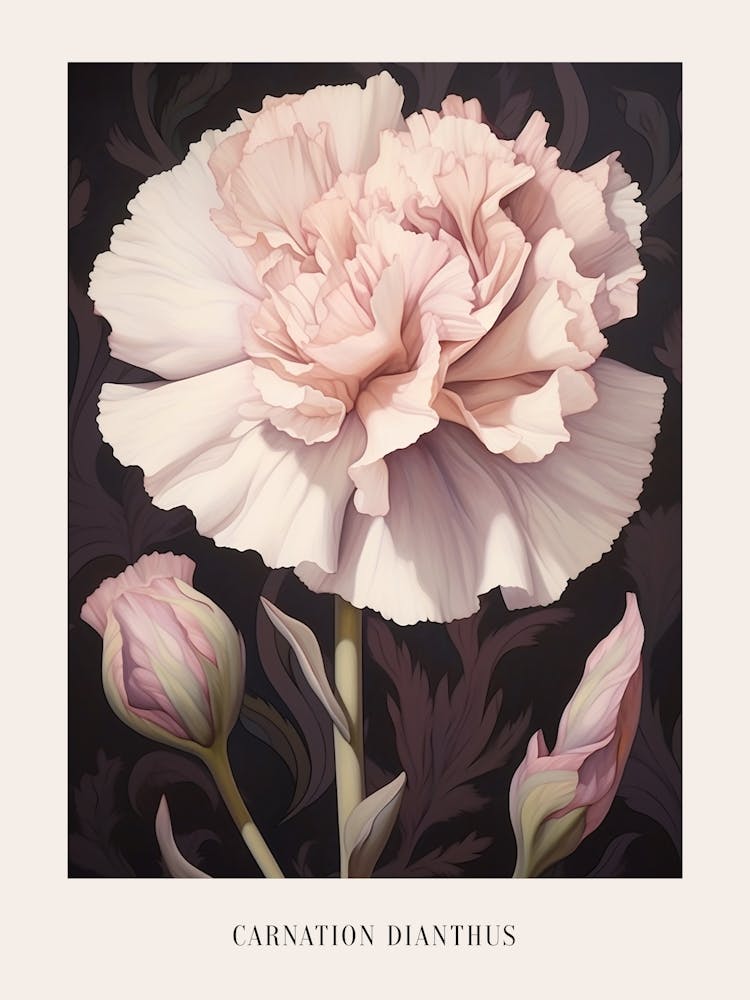 Floral Illustration Carnation Dianthus 2 Poster
