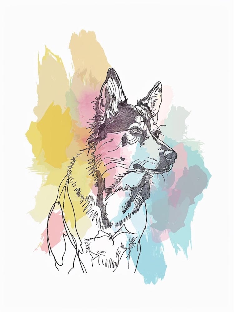 Australian Cattle Dog Pastel Line Watercolour Illustration  2