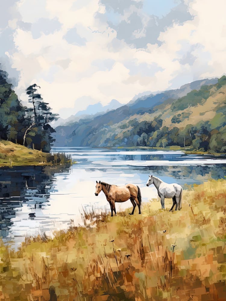Horses Painting In Lake District, New Zealand 1