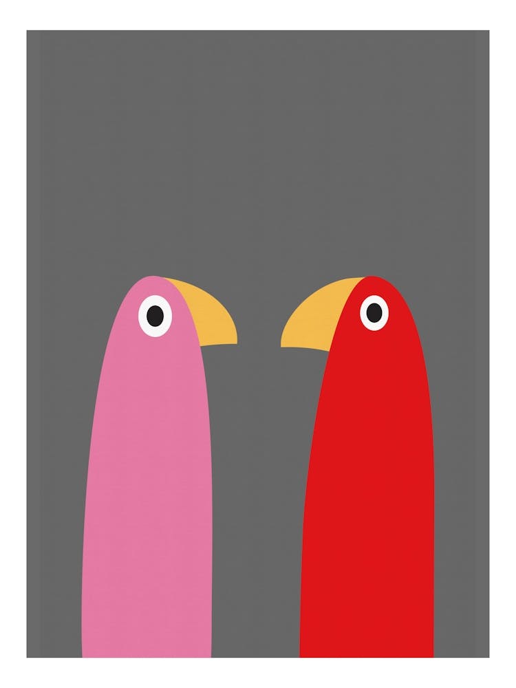 Minimalist Abstract Birds - Pink & Red