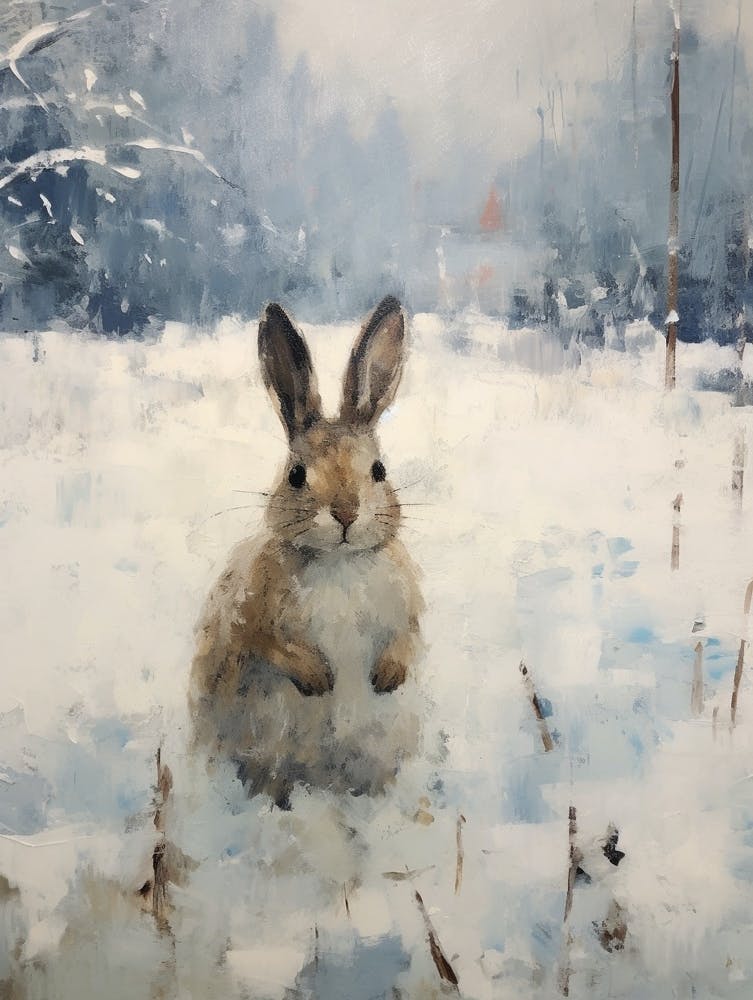 Vintage Winter Animal Painting Rabbit 4