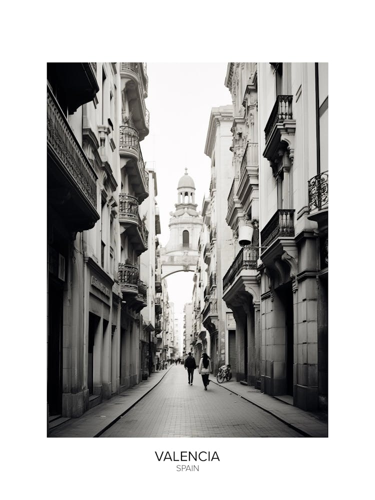 Poster Of Valencia, Spain, Black And White Analogue Photography 2