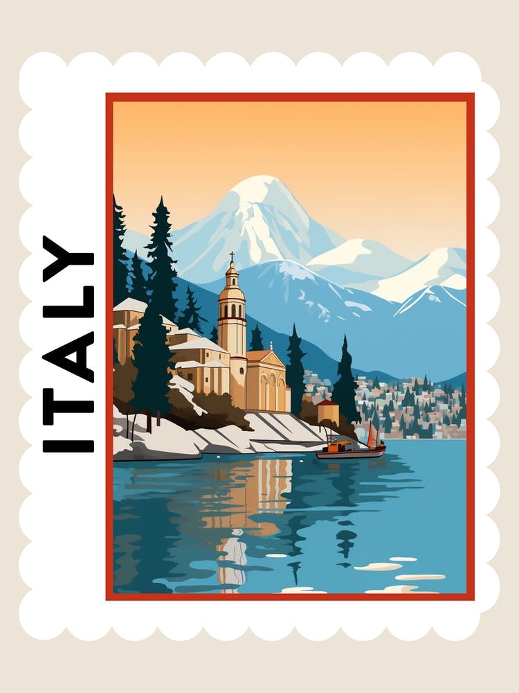 Retro Winter Stamp Poster Lake Como Italy 3
