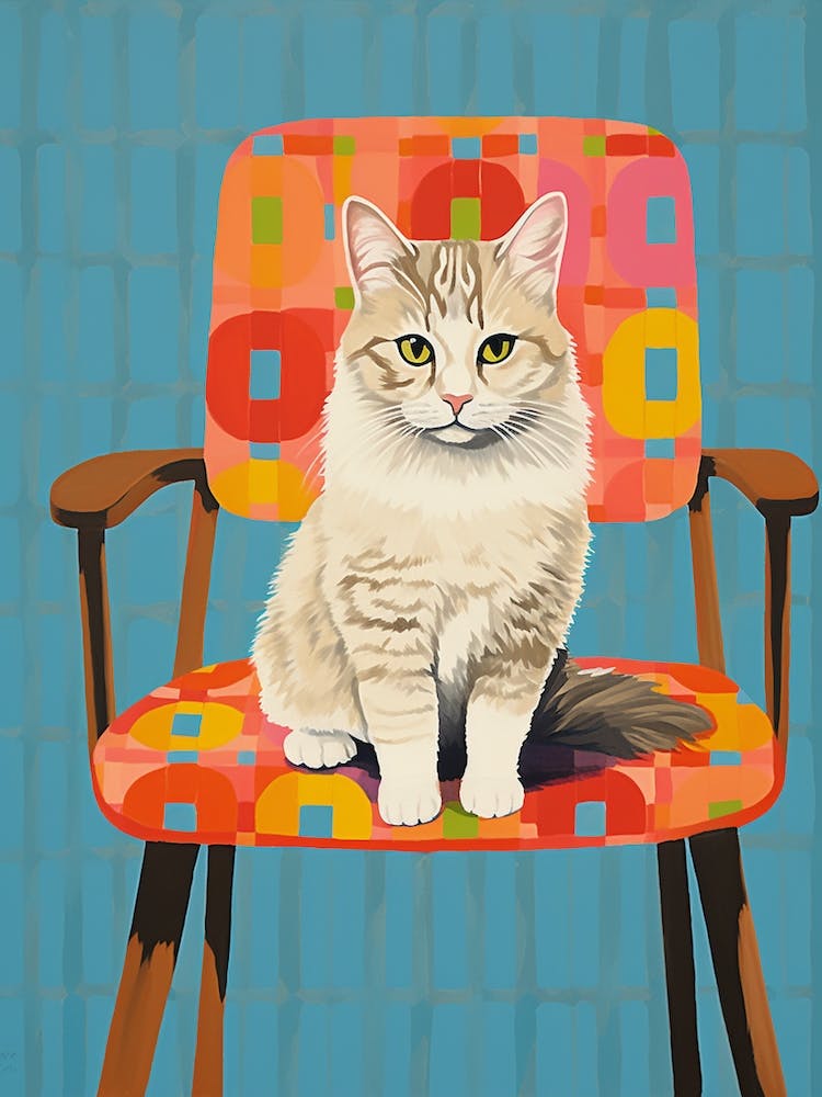 Katze Auf Gehäkeltem Vintage-Stuhl Illustration 2