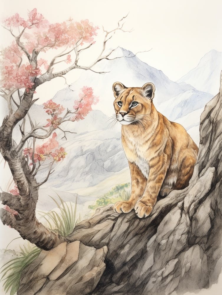 Storybook Animal Watercolour Mountain Lion 2