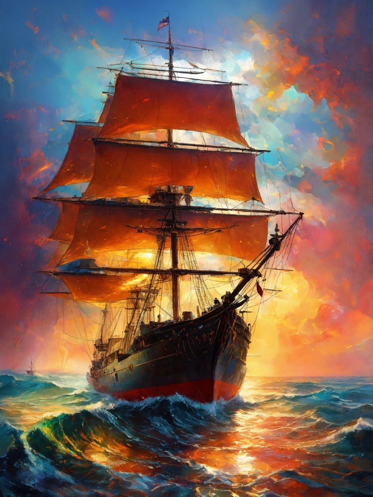Sailing Ship At Sunset 1