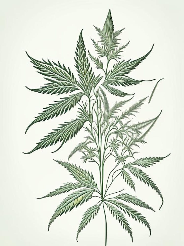 Hemp Herb William Morris Inspired Line Drawing 1