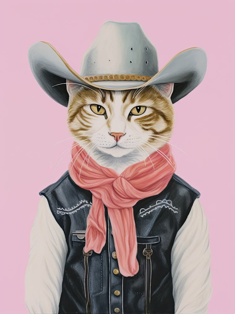 Cowboy Ginger Cat Quirky Western Print Pet Decor 2