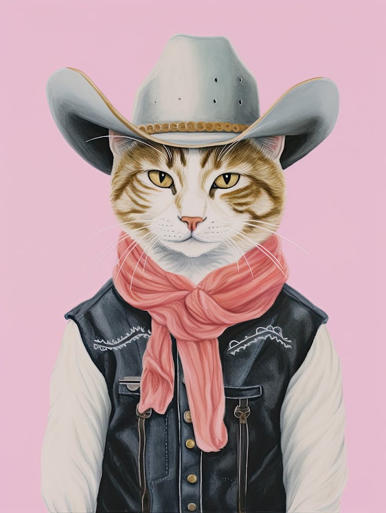 Cowboy Ginger Cat Quirky Western Print Pet Decor 2