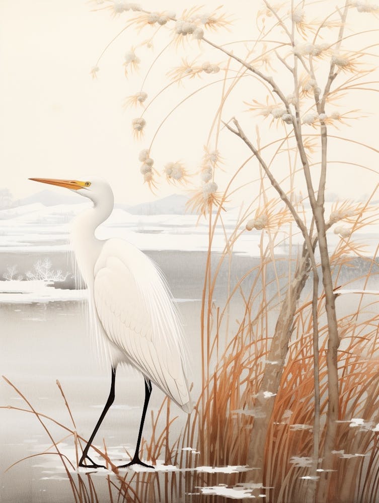 Winter Bird Painting Egret 2