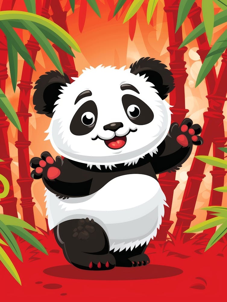 Panda Bear In Bamboo Forest
