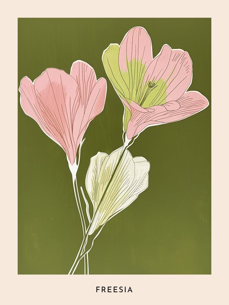Pink & Green Freesia 2 Flower Poster