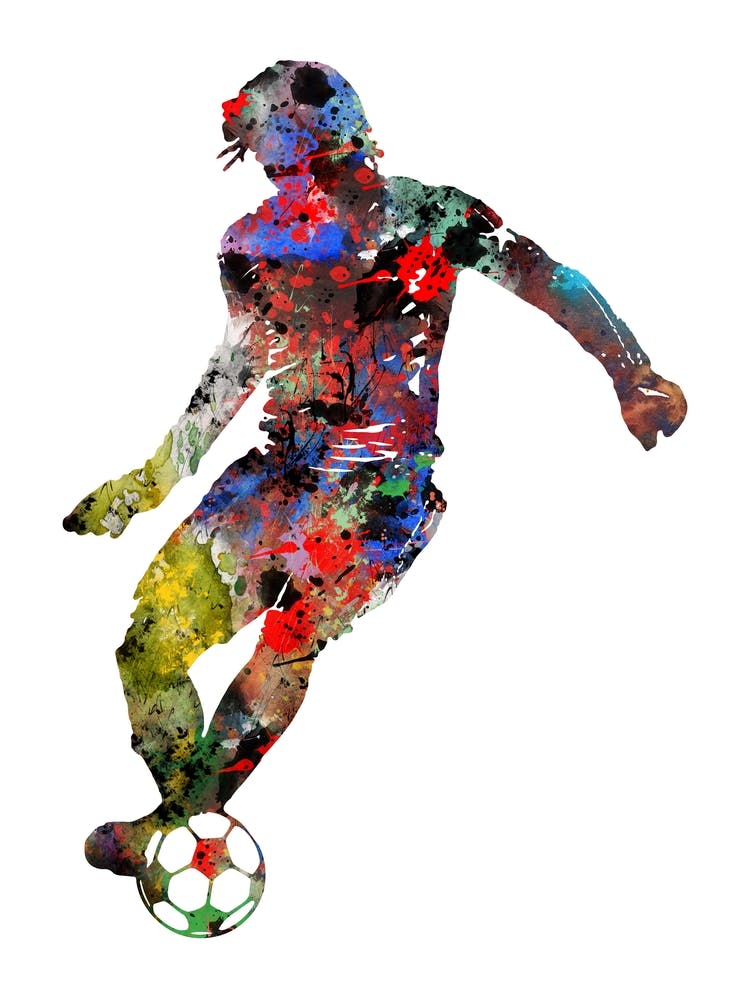 Male Soccer Player Watercolor Football