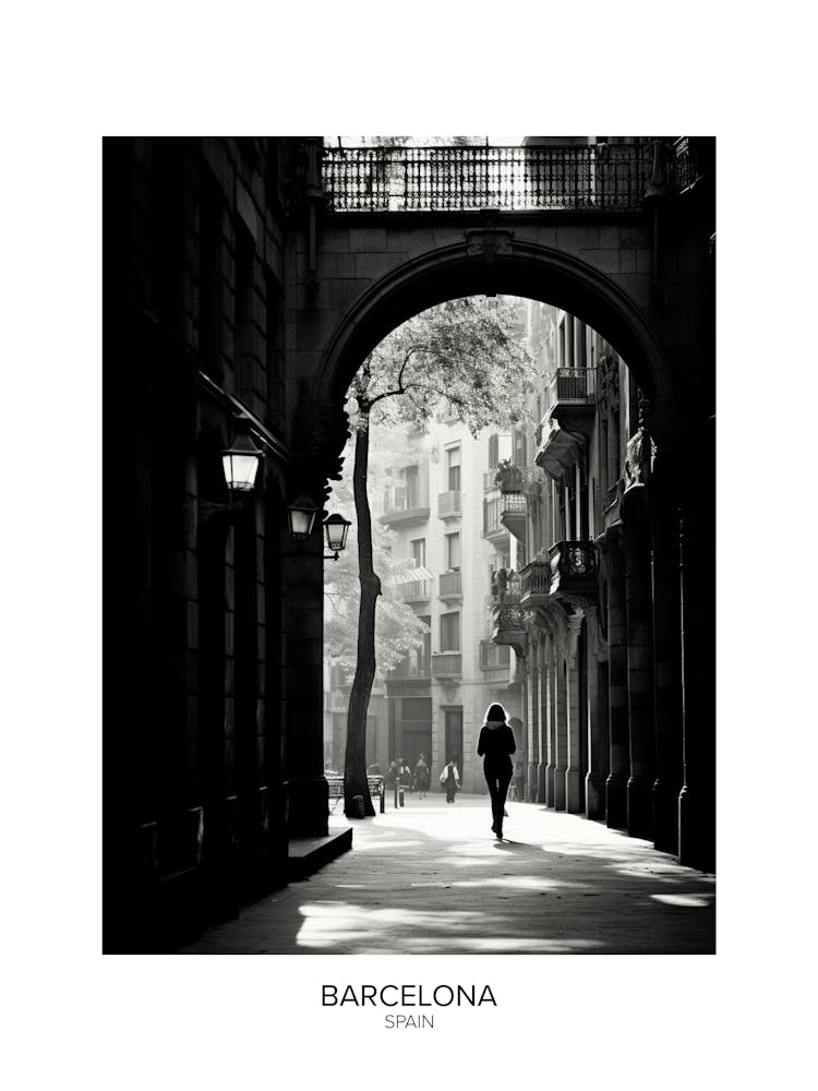 Poster Of Barcelona, Spain, Black And White Analogue Photography 3