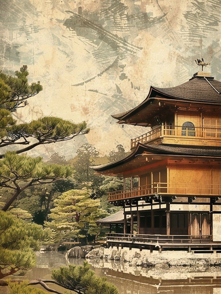 Kinkaku Ji Golden Pavilion Japan Mid Century Modern