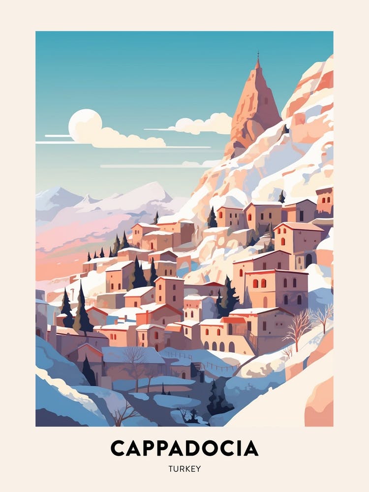 Vintage Winter Travel Poster Cappadocia Turkey 2