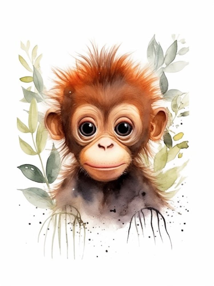 Aquarell Dschungeltier Baby Orang-Utan 3