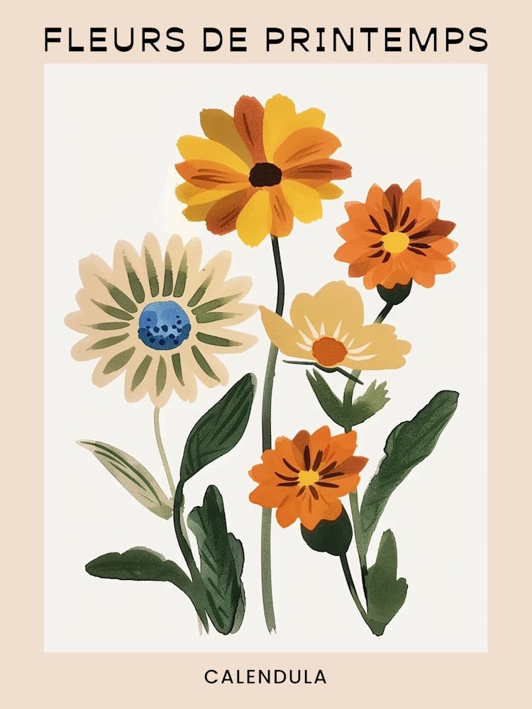 Spring Floral French Poster  Calendula 2