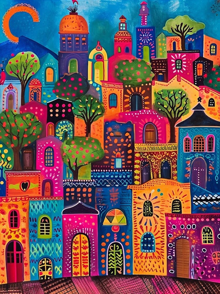 Kitsch Colourful Mexico Cityscape 3