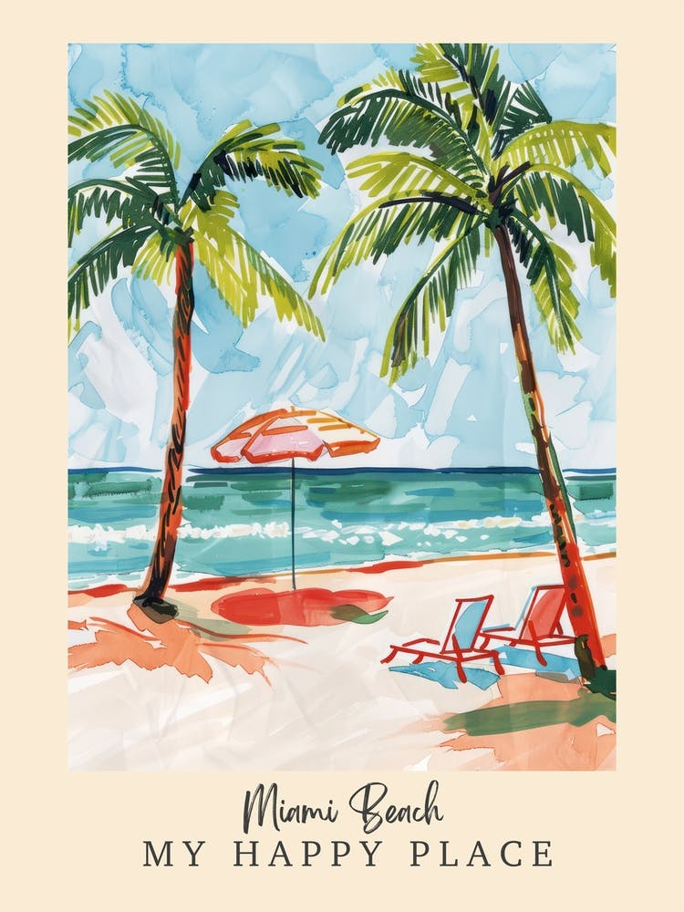 Mein glücklicher Ort Miami Beach 3 Reiseplakat