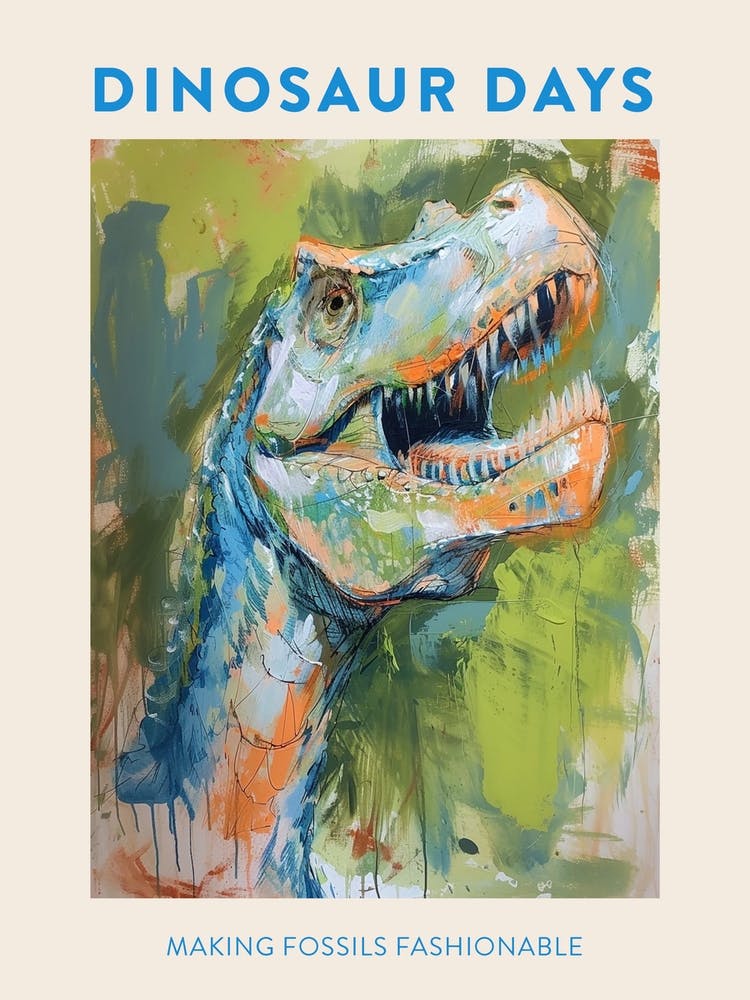 Making Fossils Fashionable Orange Blue Dinosaur Poster