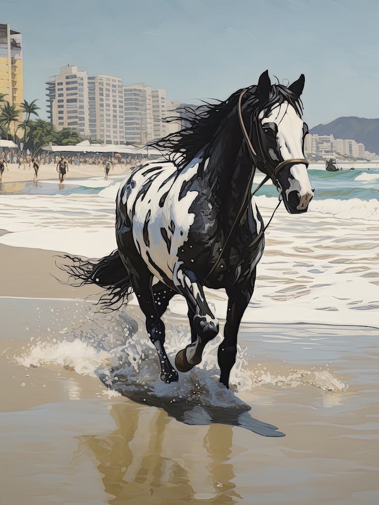 A Horse Oil Painting In Panema Beach, Brazil, Portrait 3