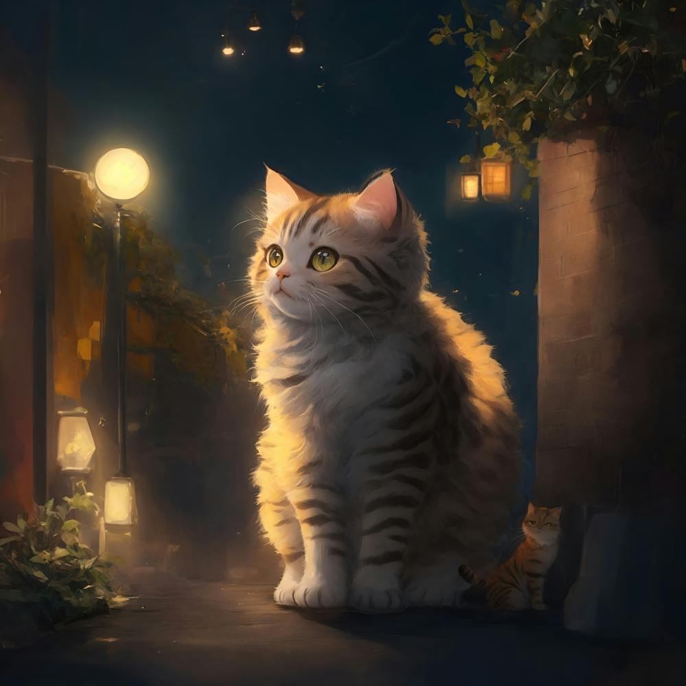 Anime Pastel Dream Cute Cat In Noon Night 0 Out