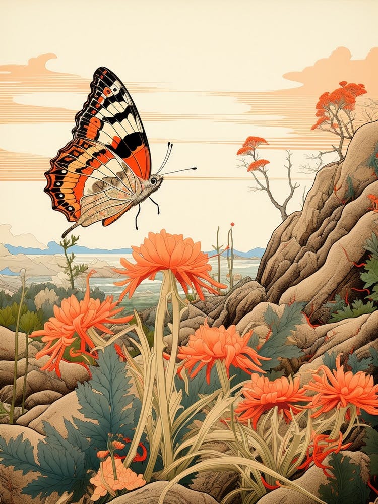 Butterflies In Wild Flowers Japanese Style Painting 3