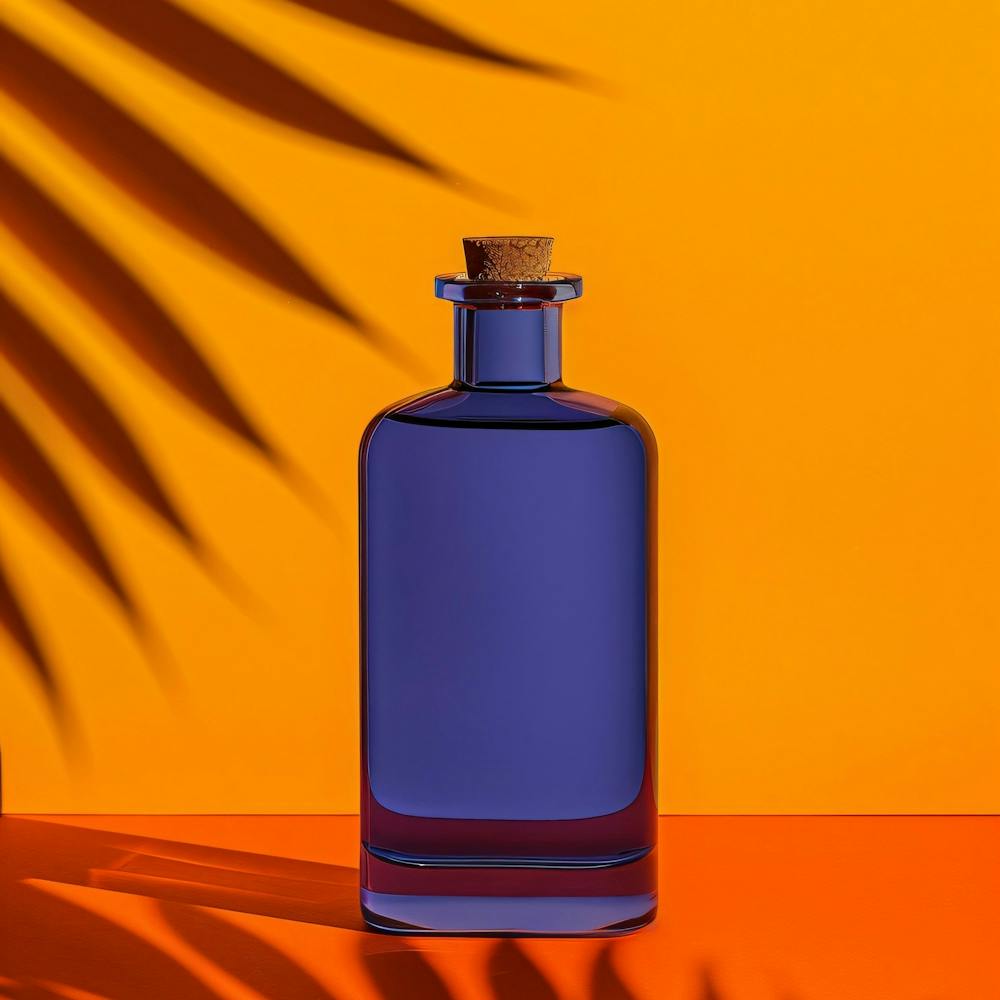 Blue Bottle On Orange Background