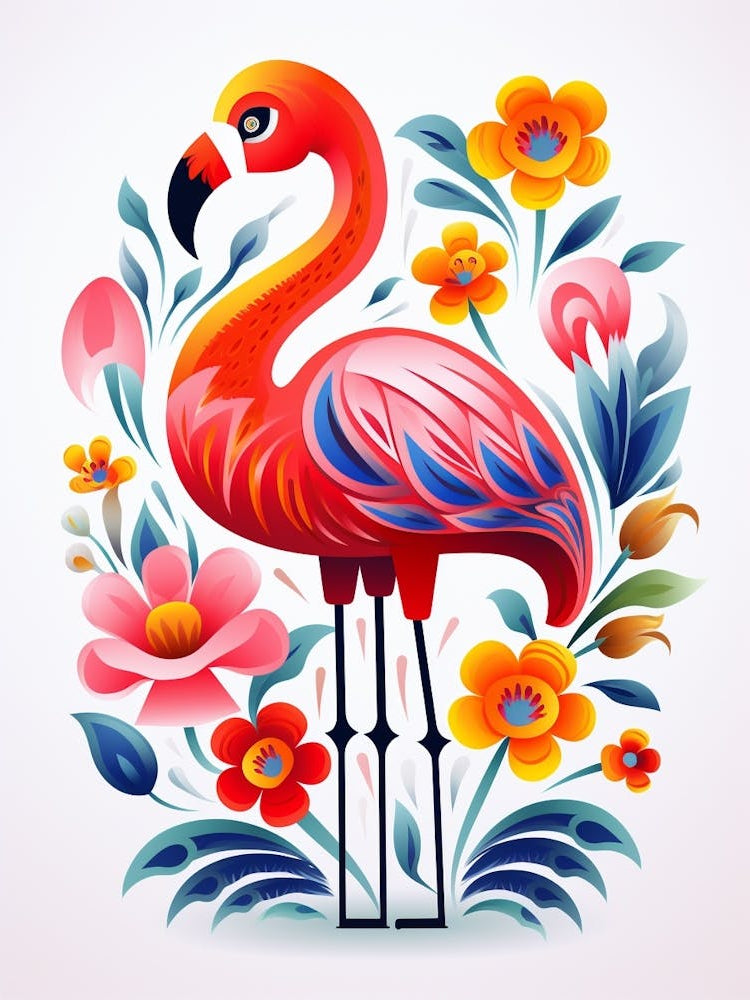 Scandinavian Bird Illustration Flamingo 1