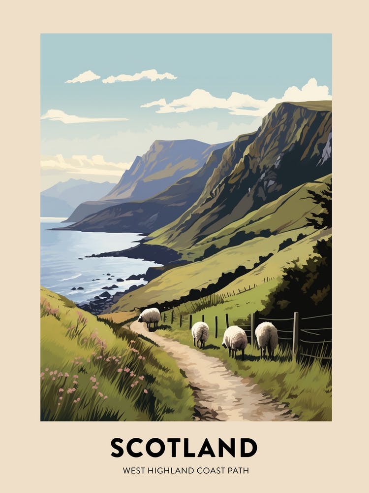 West Highland Coast Path Scotland 2 Vintage Hiking Travel Poster