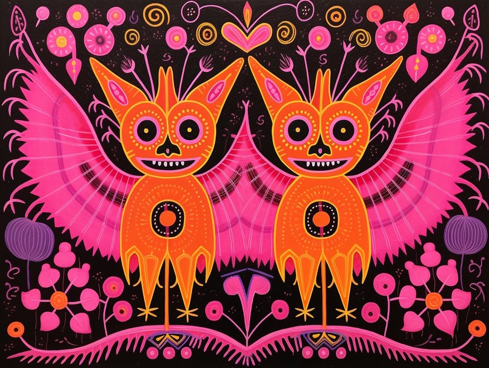 Vampire Bat Folk Style Animal Illustration