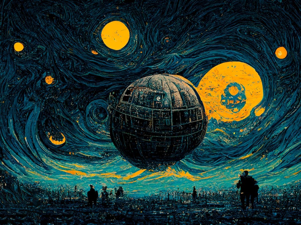 Death Star Starry Night Van Gogh Style