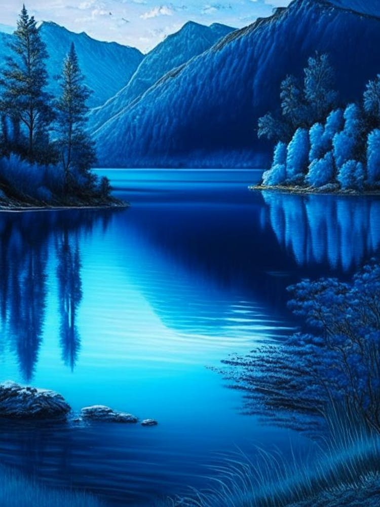 Blue Lake Landscapes Waterscape Crayon 1