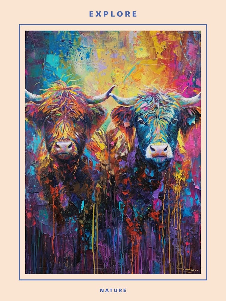 Behaarte Kuh Farbenfroher Farbspritzer 1 Poster