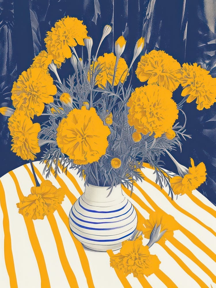Marigold Flowers On A Table   Contemporary Illustration 2