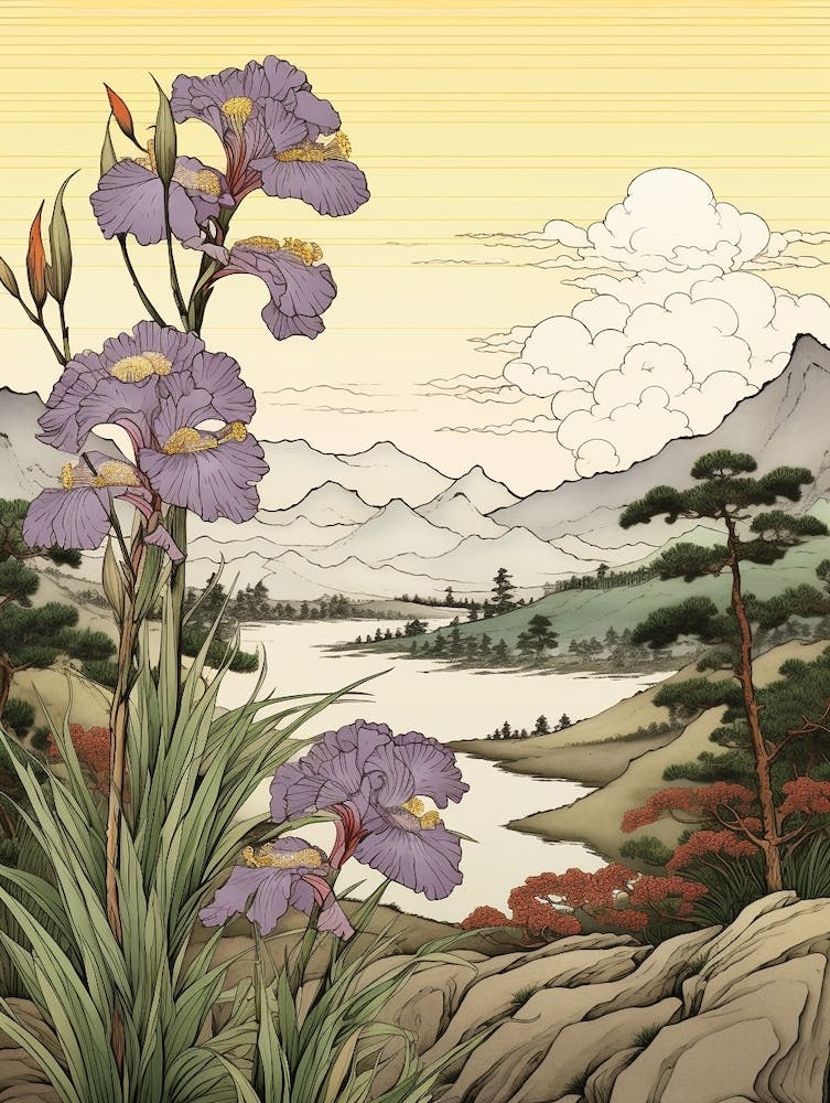 Ayame Japanese Iris 1 Japanese Botanical Illustration